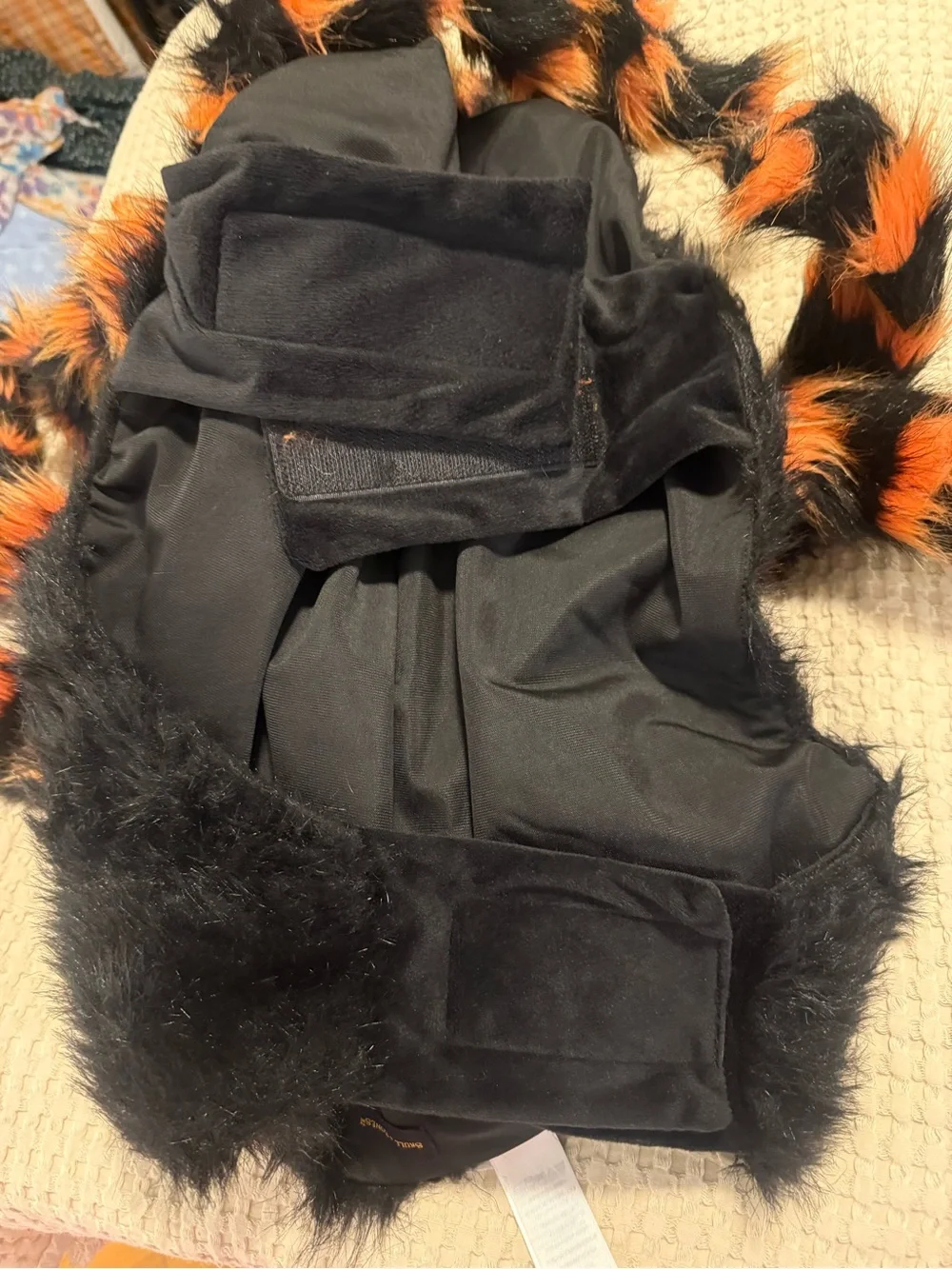 Skull & Bones Furry Spider Dog Halloween Costume Black Orange Plush XL